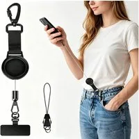 ibettertec Handykette Einziehbares Handy-Sicherungsband, Einziehbarer Umhängeband mit Diebstahlschutz und Metallhaken und 360°-Metallhalterung, Handy-Umhängeband für Outdoor wie Wandern, Klettern und Angeln