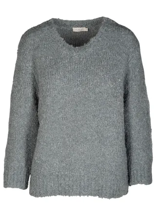 CLARINA - Rdh.-Pullover, 3/4 Arm, Boucle ozean gruen mel. - Gr. - 42