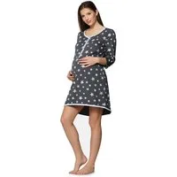 Be Mammy Umstandsnachthemd Damen Umstands Nachthemd mit Stillfunktion BE20-176 (1-tlg)