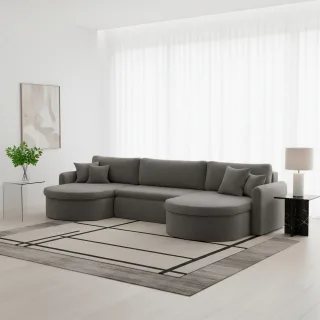Wohnlandschaft Sofa mit Schlaffunktion FELIZ Stoff Quelle Grau