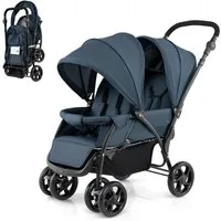 COSTWAY Geschwisterwagen Zwillingsbuggy, mit 5-Punkt Gurt & Einkaufskorb