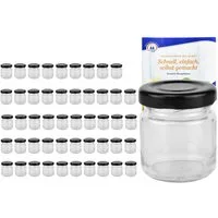 MamboCat Einmachglas 50er Set Mini Sturzgläser 53 ml To 43 schwarzer Deckel + Rezeptheft, Glas