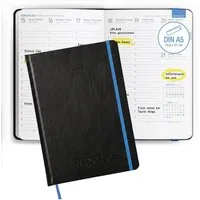 TOBJA Buchkalender Buchkalender 2027 A5 Nero Blau Hardcover Halbstunden 1 Woche 2 Seiten, Halbstunden-Taktung, FSC-Papier, Hardcover, Griffregister