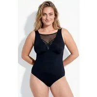 Ulla Popken Badeanzug Badeanzug Zierbänder Softcups Mesh-Futter recycelt