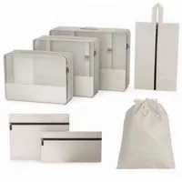 H-basics Kofferorganizer Packwürfel Set 7-teilig Creme Mesh Packing Cubes