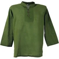 Guru-Shop Hemd & Shirt Yoga Hemd, Goa Hemd mit Knopfleiste - olive Ethno Style, alternative Bekleidung