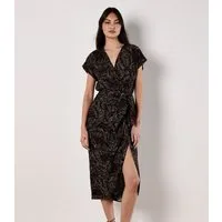 Apricot Midikleid Druckkleid in Wickeloptik