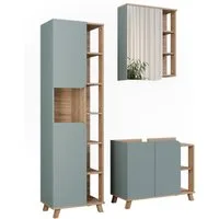 Vicco Badmöbel-Set Karen, Sonoma/Blau, 3 Teile, (3-St., 3er Set)