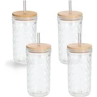 Zeller Present Gläser-Set, 4-tlg., Glas, inkl. Trinkhalm, 580 ml, 4-teilig