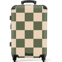 NoBoringSuitcases.com© Hartschalen-Trolley Grün mit beigem Schachbrettmuster 67 cm - 72 L, 4 Rollen, Rollkoffer für Männer, Reisekoffer, Trolley für 20kg