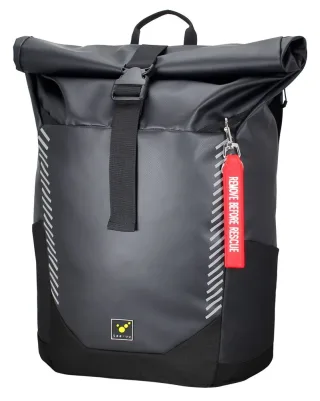 Rolltop-Rucksack | tee-uu | CAROBAG | wetterfest | mit Schlüsselanhänger REMOVE BEFORE RESCUE | 28-35 Liter | Dokumentenfach | Laptopfach gepolstert