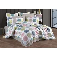 Buymax Bettwäsche Sueno, Renforce: 100% Baumwolle, 3 teilig, 200x220 cm, Bettbezug-Set, mit Reißverschluss, Weiß Bunt