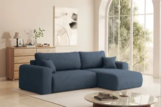 Ecksofa Schlafsofa FLORA Stoff Verita Dunkelblau Ottomane Rechts
