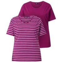 Ulla Popken T-Shirt T-Shirts 2er-Pack uni/Streifen V-Ausschnitt