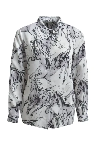 Milano Italy - shirt blouse 1/1 sleeve grey print - Gr. - 44