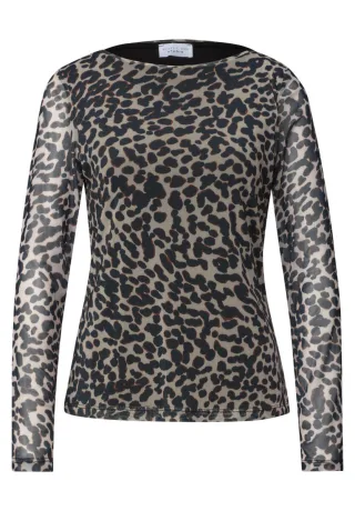 Street One - Mesh-Shirt mit Animal-Print schwarz - Gr. - 34