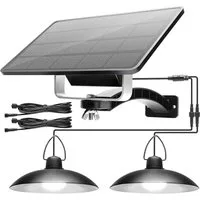 Rosnek Außen-Deckenleuchte 1/2/3/4 Kopf, Solar-Pendelleuchten, für Shop Hof Garage Veranda, 1 Solarmodul mit 2 Lampen, IP65 wasserdicht Solarlampen für Außen Innen