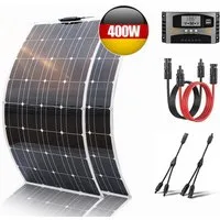 Rhein Beleuchtung Solarmodul 400W Balkonkraftwerk Solarmodul Set – Flexible Solarmodule 12V, 400 W, Monokristallin, (Set, 5-St., Leicht, biegsam & wetterfest – ideal für Dach, Boot & Camping), 2×200W PV-Module mit 40A Regler, Y-Stecker & Kabel – Plug