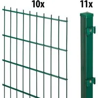 GARDEN 'N' MORE Doppelstabmattenzaun Standard, (21-St), 10 Elemente für 20 m, LxH: 200 x 183 cm, mit 11 Pfosten