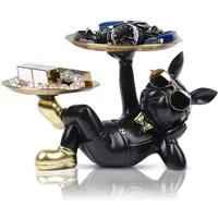 SURFOU Dekoschale Bulldogge Skulptur Deko Schlüssel Ablage Hund mit Tablett (Tierskulptur Tischdekoration Eingang Desktop Dekoration), Schlüsselablage Flur für Wohnzimmer Heimdekoration Moderne Büro