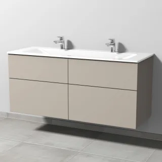 Sanipa 3way Glas-Set Glas-Doppelwaschtisch und Unterbau mit 4 Auszügen, Kaschmir-Matt SP2081U