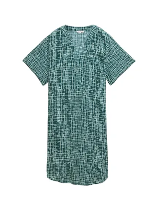 Tom Tailor - Kleid aus Viskose abstract tel green grid design - Gr. - 36