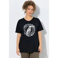 Ulla Popken T-Shirt T-Shirt Metallic-Tiermandala V-Ausschnitt Halbarm