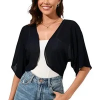 Zaewry Bolero Damen-Bolero aus Chiffon,Fließend,zart,luftig,3/4-Arm, Chiffon Coverup für festliche Anlässe und Hochzeiten,Bolero-Jacke für den Sommer