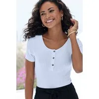 LASCANA T-Shirt mit kurzer Knopfleiste aus luftiger Viskose-Ripp-Qualität