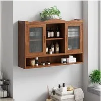 TavilaEcon Wandhängeschrank mit Glastüren & beweglichem Regal für Küche & Badezimmer, retro, 2 Schiebtüren, 90×20×60cm, Braun