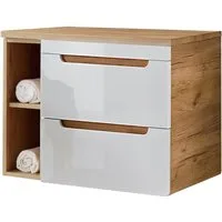 Lomadox Waschbeckenschrank LUTON-56 weiß mit Wotan Eiche Nb. 81/61,5/46 cm