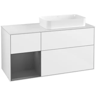 Villeroy und Boch Finion Waschtischunterschrank F271GKGF 120cm, Abdeckplatte white matt, Regal links Anthracite matt, Glossy white lacquer