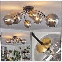 hofstein Deckenleuchte Deckenlampe aus Metall/Glas in Schwarz/Goldfarben/Rauchfarben, ohne Leuchtmittel, Leuchte im Retro-Design aus Glas, 6 x G9 LED, ohne Leuchtmittel