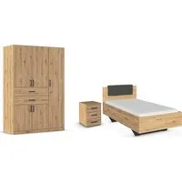 rauch Schlafzimmer-Set Komplettzimmer Komplettschlafzimmer Schlafzimmer-Set (3-St) MAIKA, (Set, 3-tlg), Schrank 3 Breiten, 2 Höhen, Bett 100 cm, Nachttisch MADE IN GERMANY