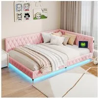 PXloue Polsterbett Daybett Tagesbett, Schlafsofa,Mit LED-Beleuchtung und USB-Ladeanschluss,140x200 cm