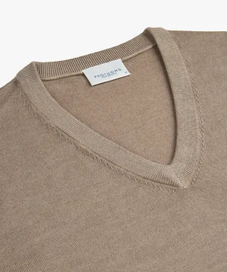Profuomo - Beiger Garment Dye Merino V-neck Beige - Gr. - L