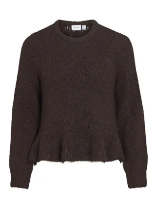 VILA - VIBOWS L/S FLOUNCE KNIT PULLOVER Coffee Bean - Gr. - L
