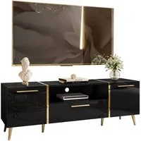 Lookway Lowboard ONYX TV-Schrank auf goldenen Beinen Hochglanz 158 cm Griffe