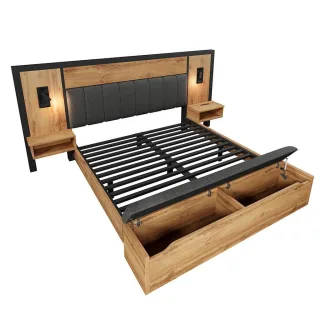 Komhtom Doppelbett, Wildeiche, Holz, Vintage, 180x200 cm, Schlafzimmer, Betten