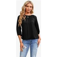 Imily Bela T-Shirt Damen 3/4-Ärmel Plissierte Bluse (Packung, 1-tlg., 1per-Pack) Rundhals