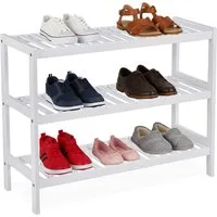 relaxdays Schuhregal aus Bambus, weiß, 3 Ablagen