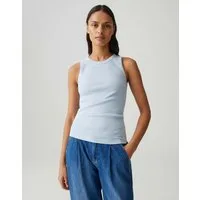 OPUS Tanktop Tanktop mit femininer Spitzenborte Schmale Passform, bogenförmige Spitzenborte als Detail