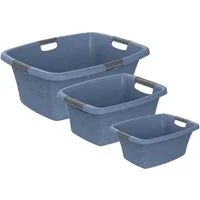 ROTHO Wäschewanne Flowers Wäschekorbset 3 tlg. 12l 25l 50l, Kunststoff (PP) BPA-frei (Wäschewannenset, Set 3-tlg), belastbare Tragegriffe