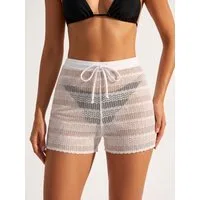 Elegant Love Strandshorts Damen Badeshorts in Häkel-Optik, transparentes Cover-Up, Bikini-Shorts Beachwear Strand-Hotpants Spitze, durchsichtig, Sommerhose Ibiza Style
