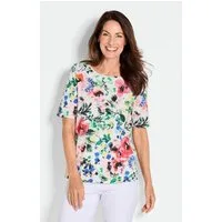 GOLDNER T-Shirt Florales Shirt in bunten Farben mit Halbarm Halbarmoberteil mit floralem Muster, weich fallend, bequemer Schnitt