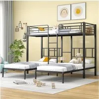 Flieks Etagenbett, Dreierbett Kinderbett Metallbett mit Leiter 90x200cm*3