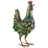 Dehner Gartenfigur Dekofigur Hahn / Huhn, handgefertigt, Eisen, grün / gelb, kunstvolle detaillierte Garten-Dekoration, frostbeständig