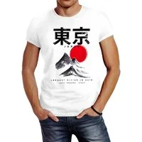 Neverless Print-Shirt Herren T-Shirt Tokyo Asia Japan Berge City Urban Kanji Slim Fit mit Print
