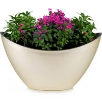 matches21 HOME & HOBBY Blumentopf Hohe Pflanzschale oval Vintage gold-farben 20 x 12 cm wetterfest (1 St), Schiffchen Deko-Schale als Tischdeko Blumen-Schale Outdoor Garten-Deko