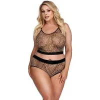 Anais Apparel Size Plus Set: Bügelloser BH 2tlg. Set in leopard/schwarz - XL/2XL